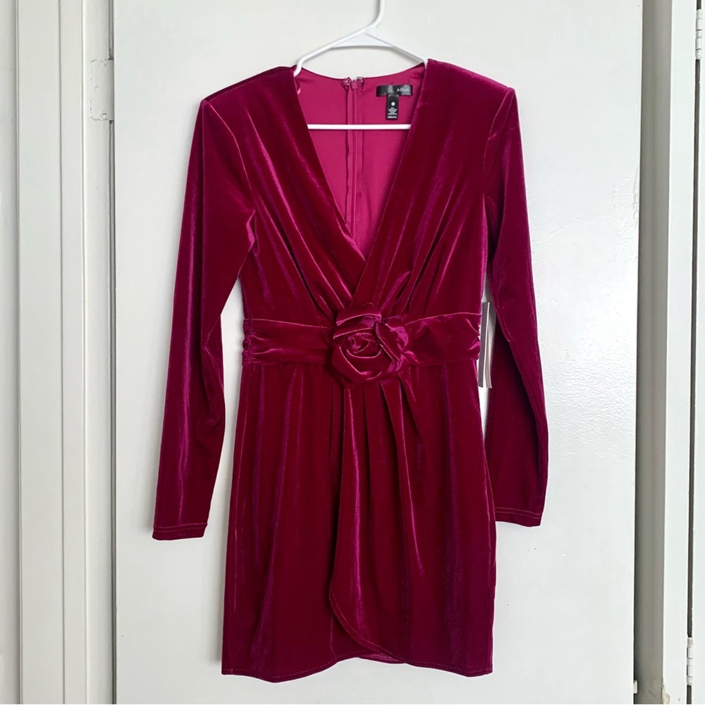 Aqua Velvet Rosette Bodycon Dress - Picture 2 of 13